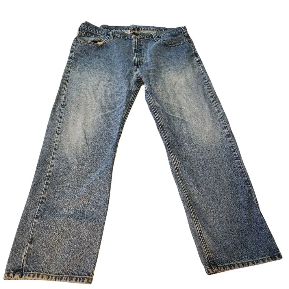 Carhartt Jeans Mens 42x30 Blue Traditional Fit Cotton Denim Distressed Worn Work